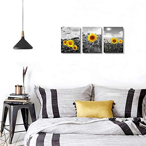 Canvas Wall Art For Living Room Family Wall Decor For Kitchen Black And White Pastoral Scenery Sunflower Flowers Bedroom Wall Painting Art Home Decoration Bathroom Wall Pictures Artwork 16x12 3 Piece
