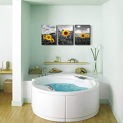 Canvas Wall Art For Living Room Family Wall Decor For Kitchen Black And White Pastoral Scenery Sunflower Flowers Bedroom Wall Painting Art Home Decoration Bathroom Wall Pictures Artwork 16x12 3 Piece