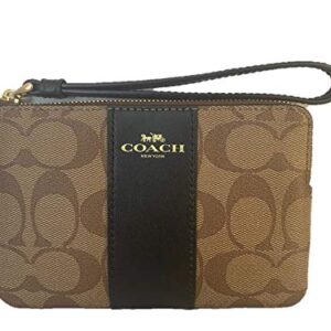 Coach Signature PVC Leather Corner Zip Wristlet F58035 - Khaki/Black, Small