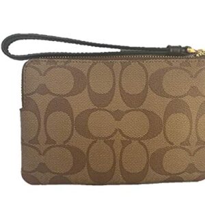 Coach Signature PVC Leather Corner Zip Wristlet F58035 - Khaki/Black, Small