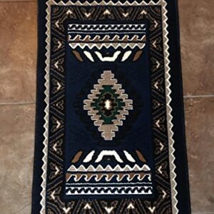 Southwest Native American Door Mat Area Rug Navy Blue Design D143 (2 feet X 3 Feet 4 inch)