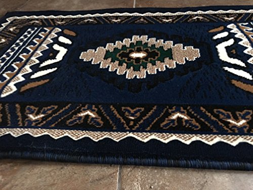 Southwest Native American Door Mat Area Rug Navy Blue Design D143 (2 feet X 3 Feet 4 inch)