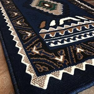 Southwest Native American Door Mat Area Rug Navy Blue Design D143 (2 feet X 3 Feet 4 inch)