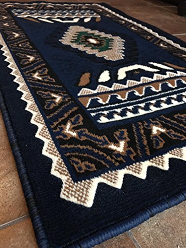 Southwest Native American Door Mat Area Rug Navy Blue Design D143 (2 feet X 3 Feet 4 inch)