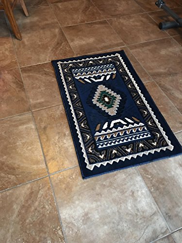 Southwest Native American Door Mat Area Rug Navy Blue Design D143 (2 feet X 3 Feet 4 inch)