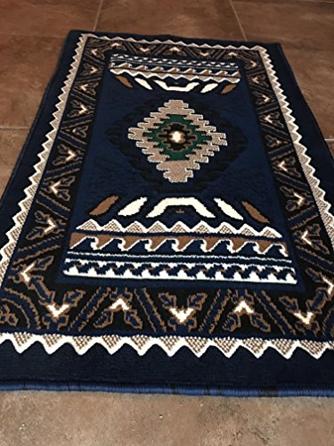 Southwest Native American Door Mat Area Rug Navy Blue Design D143 (2 feet X 3 Feet 4 inch)