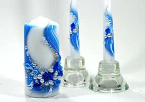 magik life unity candle set for wedding – wedding accessories for reception and ceremony – candle sets – decorative pillars blue