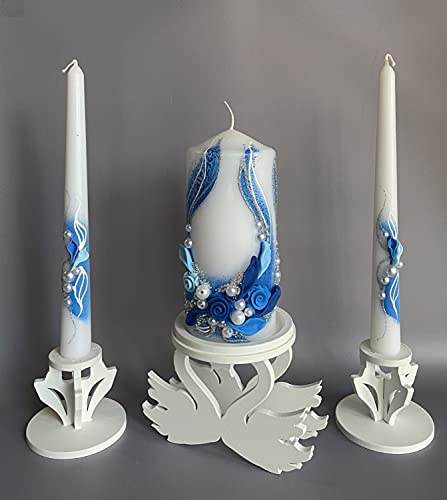 Magik Life Unity Candle Set for Wedding - Wedding Accessories for Reception and Ceremony - Candle Sets - Decorative Pillars Blue