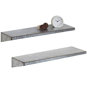 mygift silver galvanized metal floating shelves for wall, decorative display shelf, set of 2