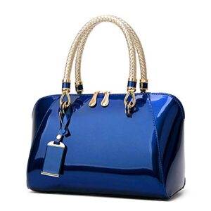 royal blue purse for women crossbody shiny patent leather handbags dome satchel handbags medium size