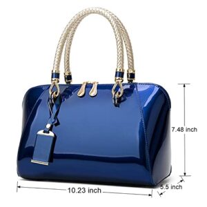 Royal Blue Purse for Women Crossbody Shiny Patent Leather Handbags Dome Satchel Handbags Medium Size