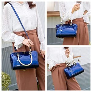 Royal Blue Purse for Women Crossbody Shiny Patent Leather Handbags Dome Satchel Handbags Medium Size