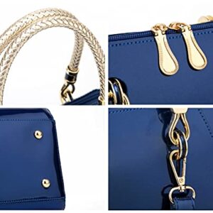 Royal Blue Purse for Women Crossbody Shiny Patent Leather Handbags Dome Satchel Handbags Medium Size