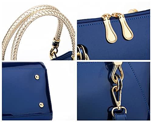 Royal Blue Purse for Women Crossbody Shiny Patent Leather Handbags Dome Satchel Handbags Medium Size