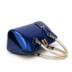 Royal Blue Purse for Women Crossbody Shiny Patent Leather Handbags Dome Satchel Handbags Medium Size