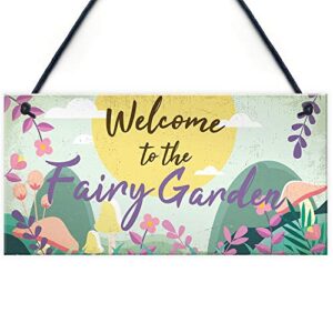 meijiafei welcome to the fairy garden hanging plaque garden shed summerhouse sign gifts for her 10″ x 5″