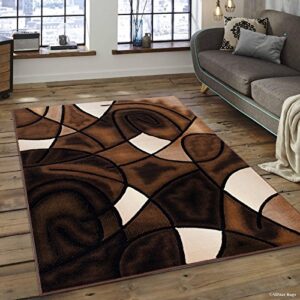 allstar 5×7 chocolate and mocha modern and contemporary rectangular accent rug with ivory and espresso geometric design (4′ 11″ x 6′ 11″)