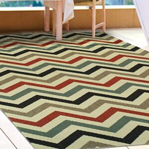 SUPERIOR Area Rugs for Bedroom, Farmhouse, Kitchen, Entryway, Laundry Room | Living Room Decor | Chevron Indoor Outdoor Collection, 4' x 6', Beige