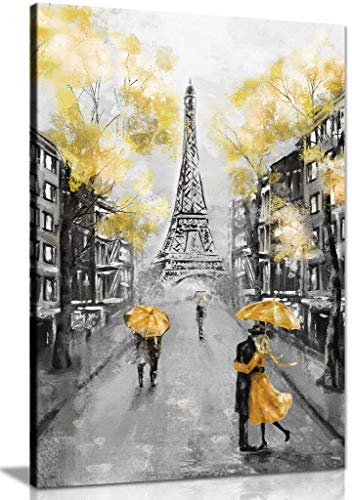 Panther Print, Canvas Wall Art, Yellow Black, Grey & White Paris, Beautiful Living Room and Bedroom Decor Framed Art, Picture Prints for Walls, Famous Place Design, (30x20)