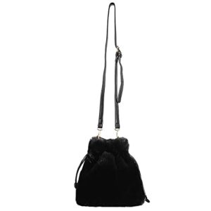 van caro women’s fashion fuzzy shoulder bucket purse drawstring bag cross body bag, black