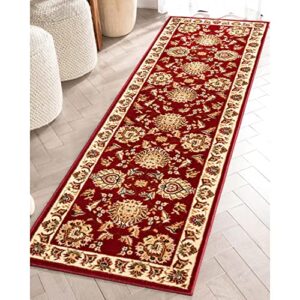 sultan sarouk red persian floral oriental formal traditional 2×7 (2’3″ x 7’3″) runner rug stain/fade resistant contemporary floral thick soft plush hallway entryway living dining room area rug