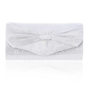 damara womens medium sparkly bownot front party clutch purse,white