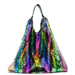 Miuco Rainbow Sequins Totes Colorful Reversible Sparkling Shoulder Bags