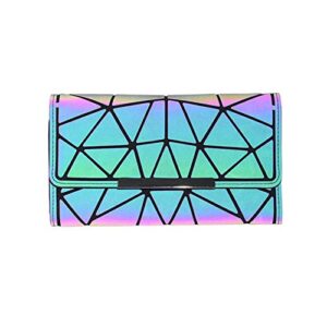 fzchenrry women holographic wallet geometric luminous wallets lumikay purse long wallet flash cross body bag no.2