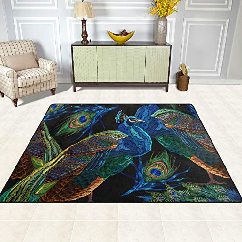 AGONA Blue Peacock Area Rug 5x7 Soft Large Area Rugs Indoor Modern Floor Carpet No-Shedding Non-Slip Rectangle Mat for Living Room Entryway Bedroom Kids Room