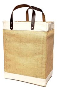 eco-friendly large jute and cotton leather handle market tote bag (natural – no embroidery)