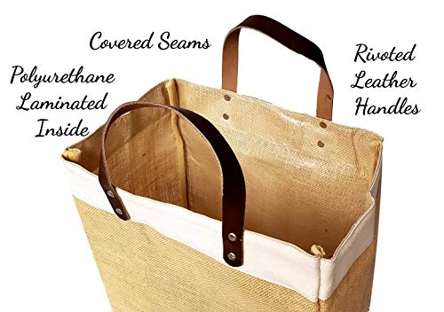 Eco-Friendly Large Jute and Cotton Leather Handle Market Tote Bag (Natural - No Embroidery)