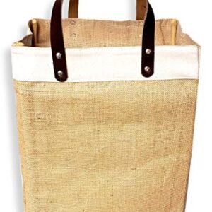 Eco-Friendly Large Jute and Cotton Leather Handle Market Tote Bag (Natural - No Embroidery)