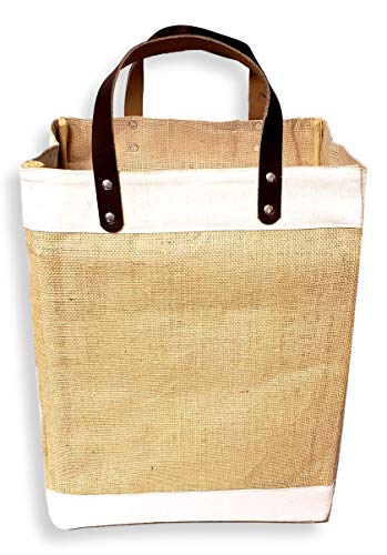 Eco-Friendly Large Jute and Cotton Leather Handle Market Tote Bag (Natural - No Embroidery)