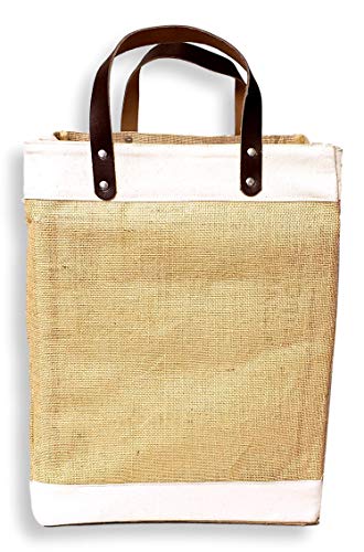 Eco-Friendly Large Jute and Cotton Leather Handle Market Tote Bag (Natural - No Embroidery)