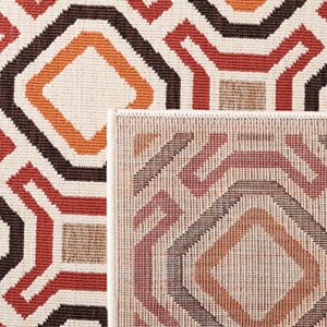 SAFAVIEH Veranda Collection 2'7" x 5' Cream / Red VER089 Modern Indoor/ Outdoor Non-Shedding Easy--Cleaning Patio Backyard Porch Deck Mudroom Area--Rug