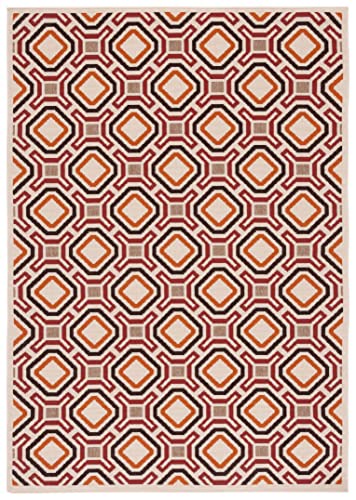 SAFAVIEH Veranda Collection 2'7" x 5' Cream / Red VER089 Modern Indoor/ Outdoor Non-Shedding Easy--Cleaning Patio Backyard Porch Deck Mudroom Area--Rug