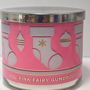 Bath & Body Works Pink Fairy Gumdrop 3 Wick Candle 14.5 Ounce Pink Label with Stockings and Ornaments