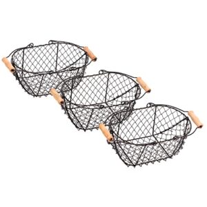 10″ oval wire basket with wooden handles – vintage style – by trademark innovations (set of 3)