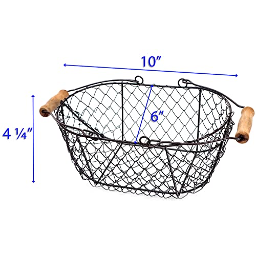 10" Oval Wire Basket with Wooden Handles - Vintage Style - By Trademark Innovations (Set of 3)