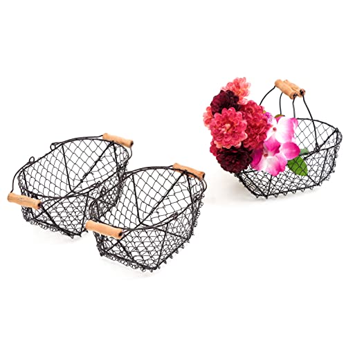 10" Oval Wire Basket with Wooden Handles - Vintage Style - By Trademark Innovations (Set of 3)