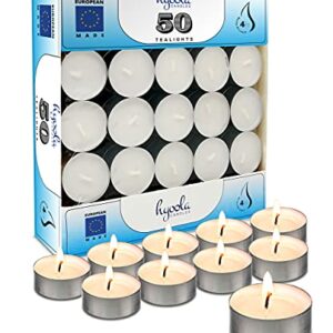 Hyoola Tea Lights Candles - 50 Bulk Candles Pack - Tea Candles Unscented- European Made Tealight Candles