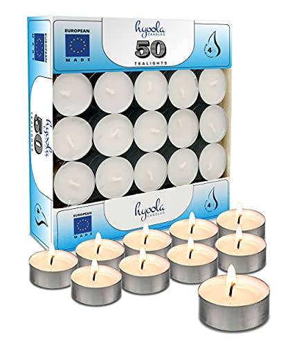 Hyoola Tea Lights Candles - 50 Bulk Candles Pack - Tea Candles Unscented- European Made Tealight Candles