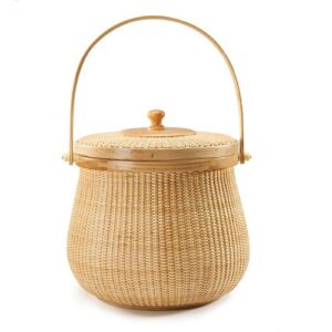 teng tian natural ash wood and cane round nantucket baskets with swing handle removeable lids multi-purpose household storage box