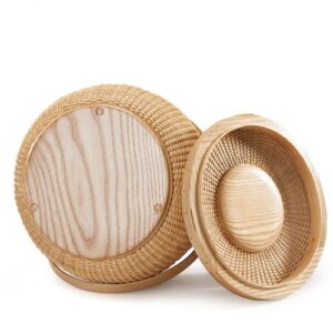 Teng Tian Natural ash wood and cane round Nantucket baskets with swing handle Removeable Lids Multi-purpose household storage box