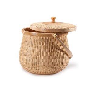 Teng Tian Natural ash wood and cane round Nantucket baskets with swing handle Removeable Lids Multi-purpose household storage box