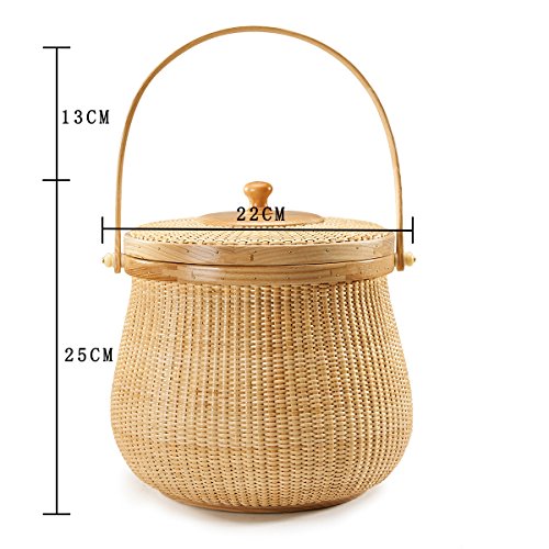 Teng Tian Natural ash wood and cane round Nantucket baskets with swing handle Removeable Lids Multi-purpose household storage box