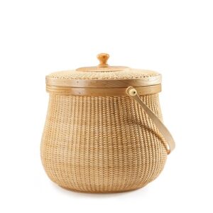 Teng Tian Natural ash wood and cane round Nantucket baskets with swing handle Removeable Lids Multi-purpose household storage box