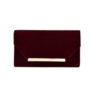 trendsblue elegant solid color velvet clutch evening bag handbag, burgundy one size
