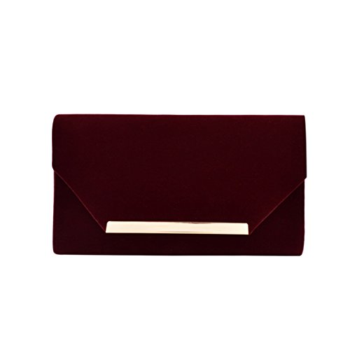 TrendsBlue Elegant Solid Color Velvet Clutch Evening Bag Handbag, Burgundy One Size