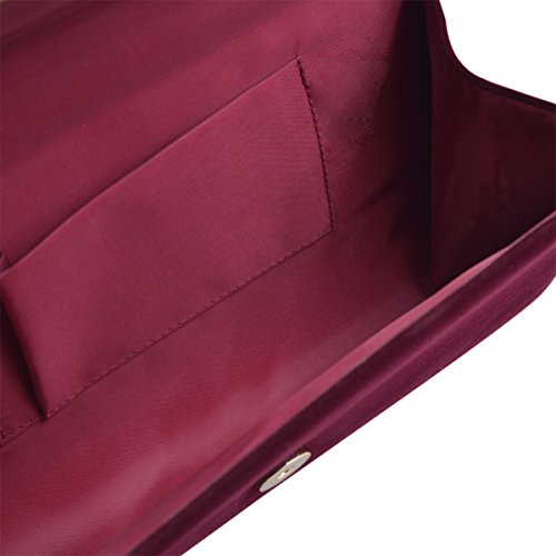 TrendsBlue Elegant Solid Color Velvet Clutch Evening Bag Handbag, Burgundy One Size